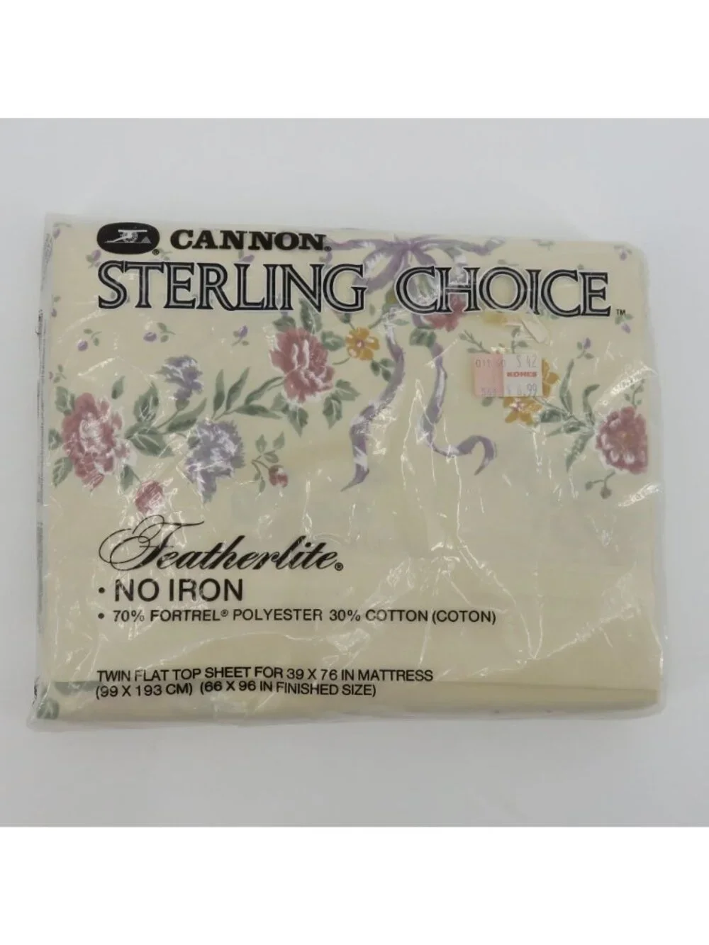 NEW Vintage Cannon TWIN Flat Top Sheet Floral Flower Bow Featherlite No Iron